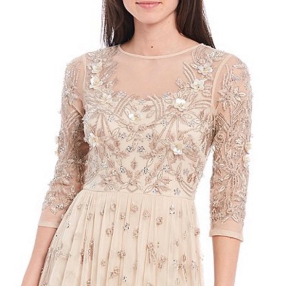 Aidan Mattox beaded sweetheart, neckline, 3/4 sleeve long gown - Picture 8 of 17